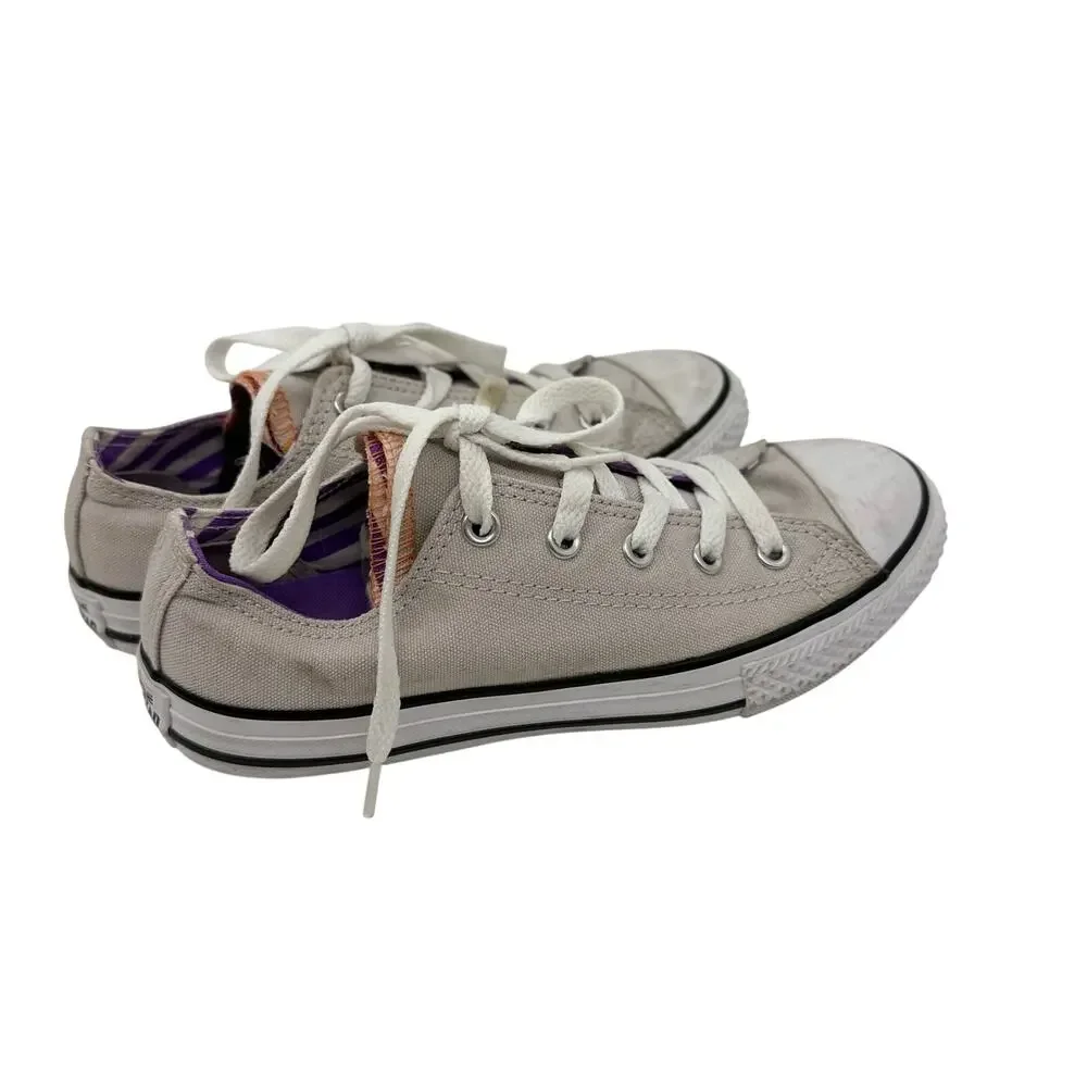 Sz 2 Junior Girls Converse All Star Grey & Purple Low Top Sneakers